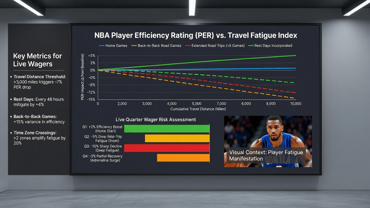 Visuele weergave van NBA-spelersprestaties na reizen met focus op kwartweddenschappen