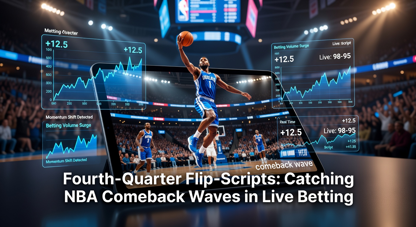 NBA-spelers duelleren intens in het vierde kwartaal tijdens een spannende comeback, met het scorebord dat dramatisch omslaat