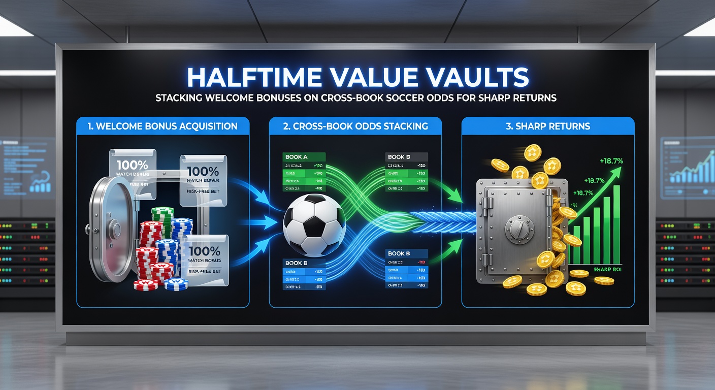 Voorbeeldscherm met meerdere bookmaker apps open, halftime odds highlighted voor een live voetbalwedstrijd