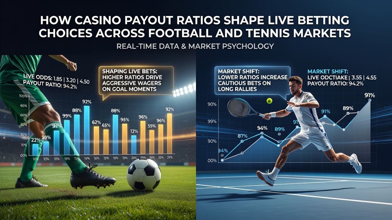 Diagram dat uitbetalingspercentages in casino's koppelt aan live odds in voetbal- en tennismarkten