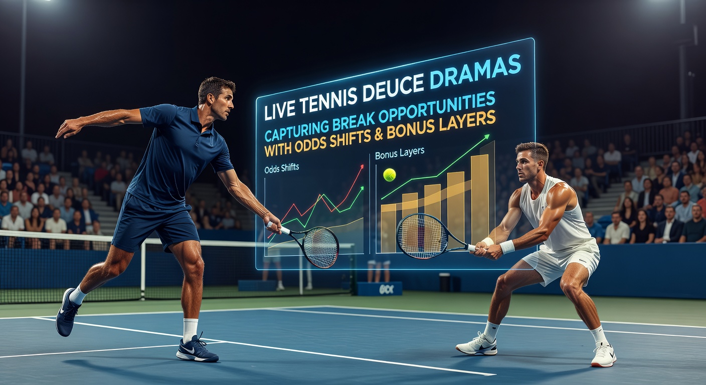 Spannende deuce-situatie tijdens een live tenniswedstrijd op gravel, met spelers in intense rally