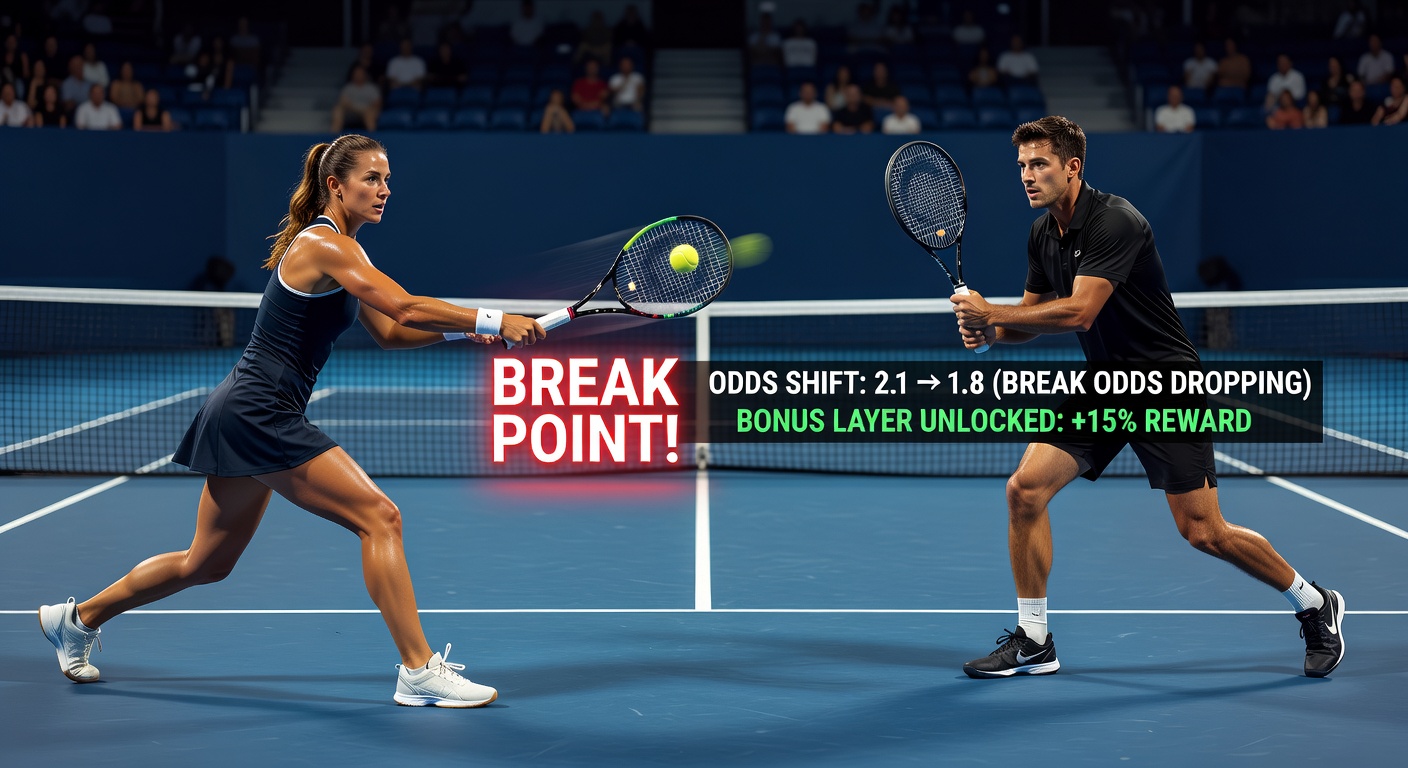 Grafiek met live oddsverschillen tijdens een deuce in een ATP-wedstrijd, illustrerend breakkanspieken