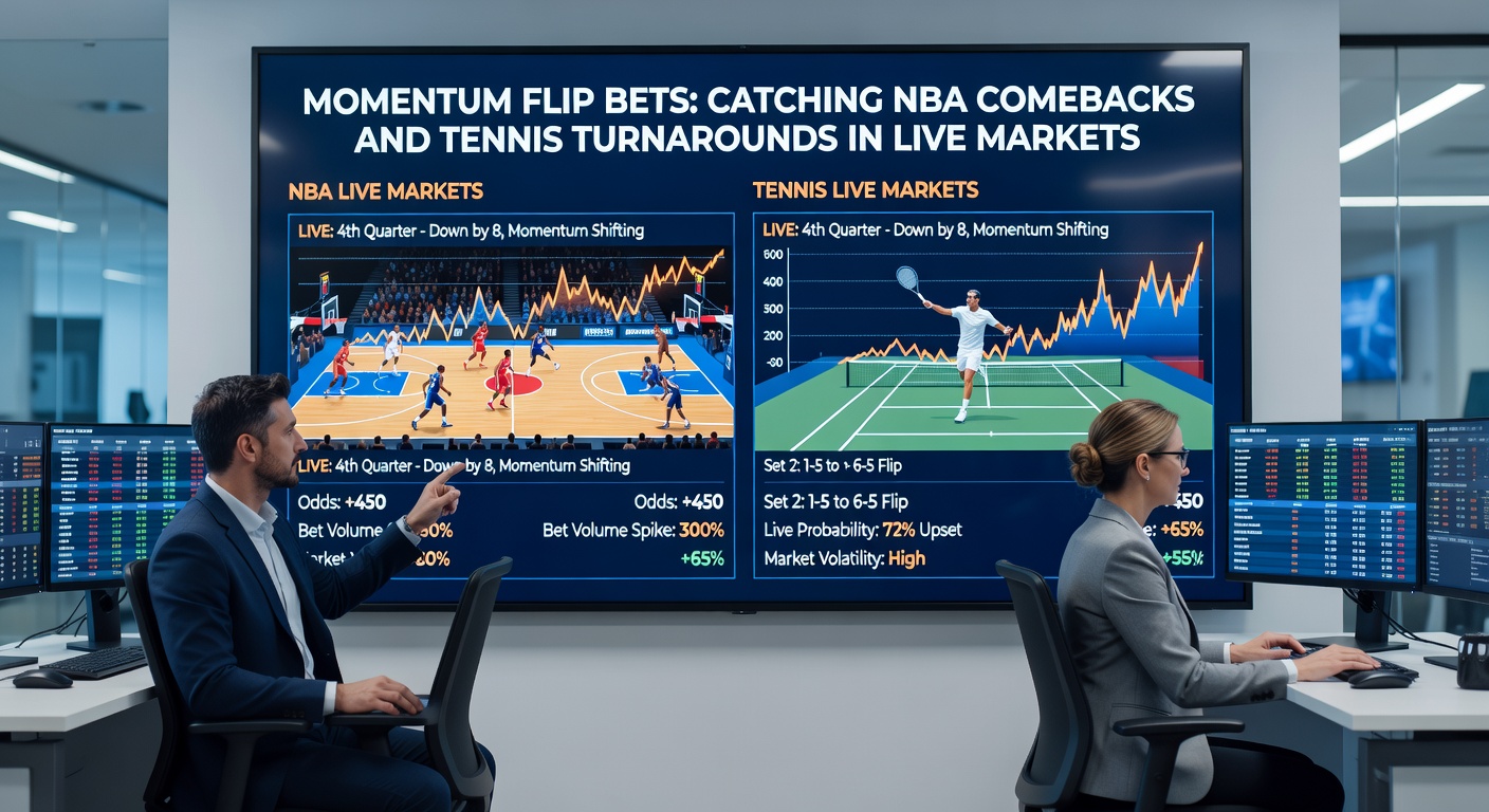 Tennisspeler die een turnaround forceert met een cruciale break in een spannende set, live odds schommelend op het scherm