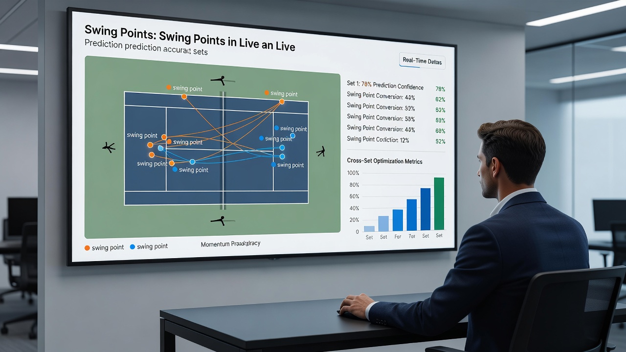 Analyse van swing points in een tennis set met grafieken van momentumverschuivingen