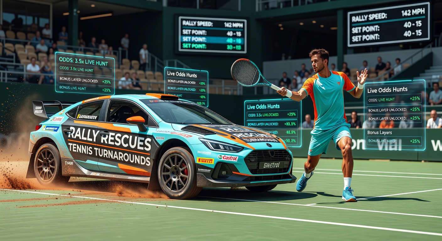 Grafiek met live odds curves tijdens een tennis comeback rally, overlayed met bonus stapelingen en payout simulaties