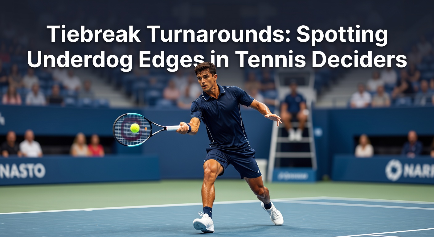 Een intense tiebreak op een grandslambaan waar de underdog een comeback maakt, met spelers reikend voor een smash
