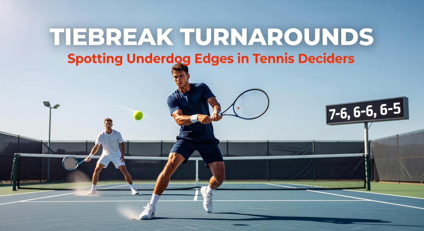 Een underdog viert een tiebreak-overwinning tegen een topfavoriet, met het publiek in extase op de achtergrond