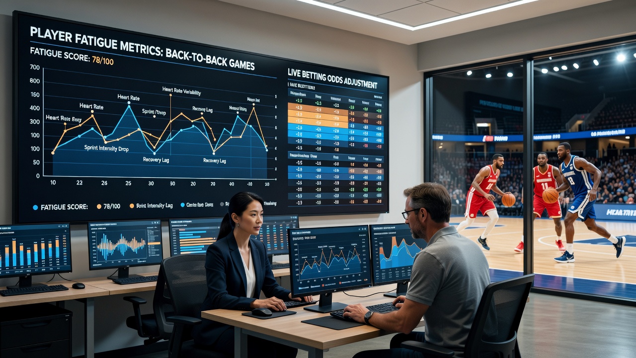 Overzicht van vermoeidheidsdata uit back-to-back basketbalwedstrijden met grafieken van prestatieverloop